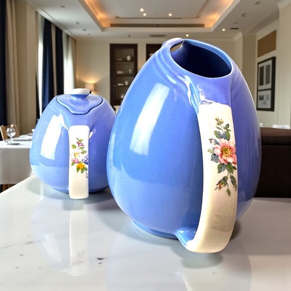 Vintage Hall's Superior Rose Parade Pitcher & Tea Pot Set Stoneware - Picture 2 of 14